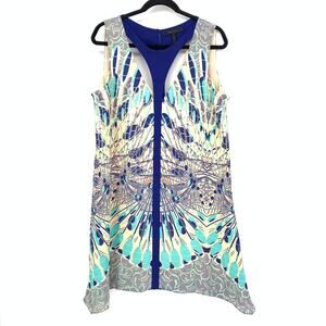 BCBGMaxAzria Amelia Georgette Cut Out Dress Womens Size Large Blue Multicolor